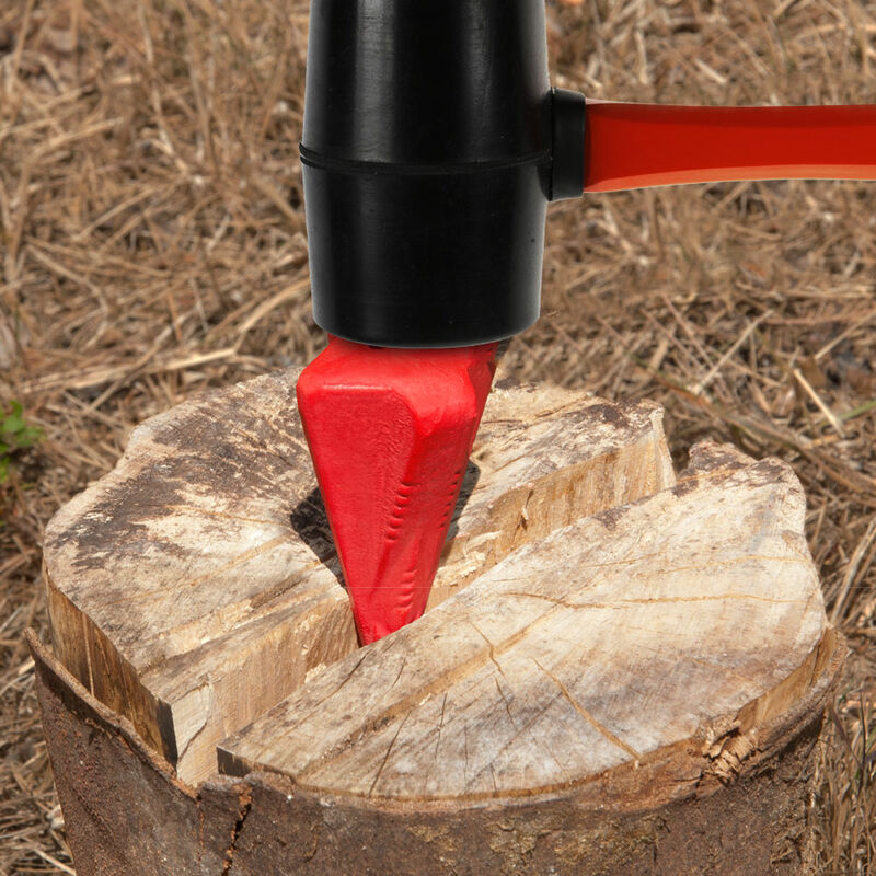 Deuba 3x Cuñas de Acero de Carbono divisoria separadora color Rojo Ø7,5cm  para partir madera 1,6Kg robusta chimenea leña