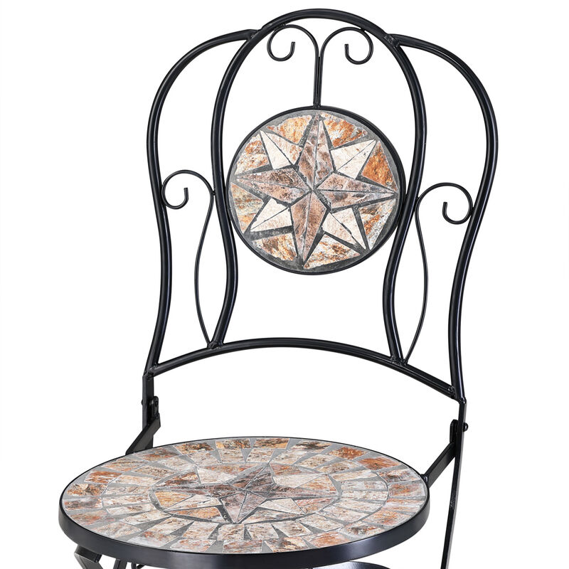 Deuba Set de 2 Sillas Mosaico »Terracotta« Asiento de cerámica Plegables 36x45x94cm para balcón jardín terraza Patio 
