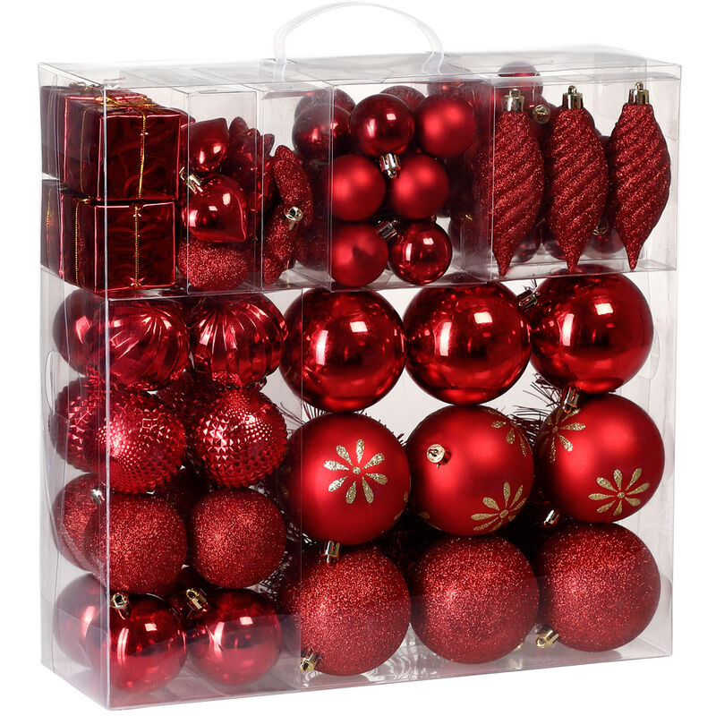 Deuba Bolas Navidad adornos 103 pzs. guirnalda decoración colgante mate brillo rojo set diferentes para el varios