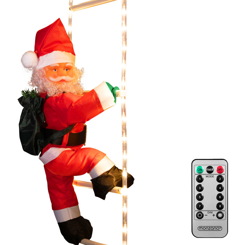 Deuba Papá Noel escalando xl 90cm interior exterior control remoto temporizador 8 funciones luces en escalera 48 leds decoración adorno