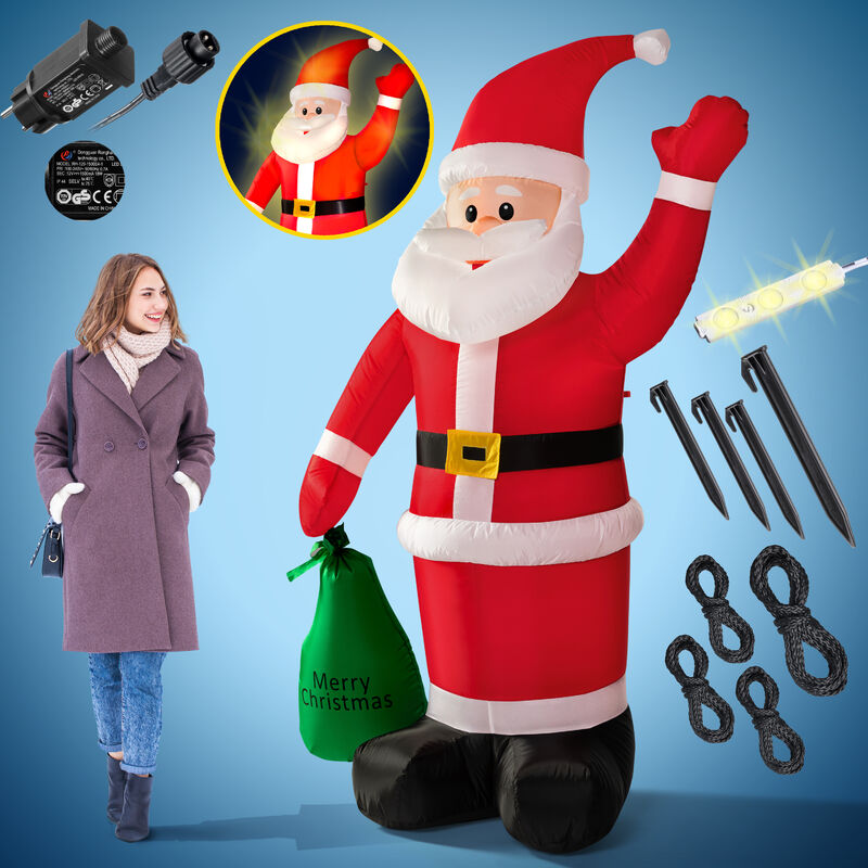Deuba Papá Noel hinchable XL 180x120cm con LEDs Decoración de Navidad con bomba eléctrica incluida