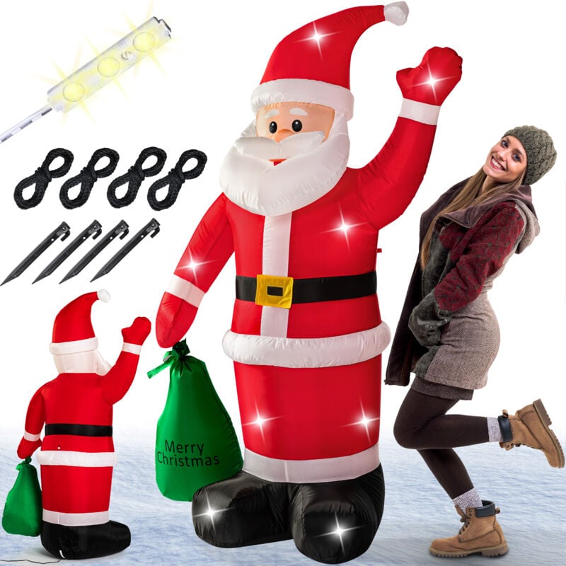 Deuba Papá Noel hinchable XL 180x120cm con LEDs Decoración de Navidad con bomba eléctrica incluida