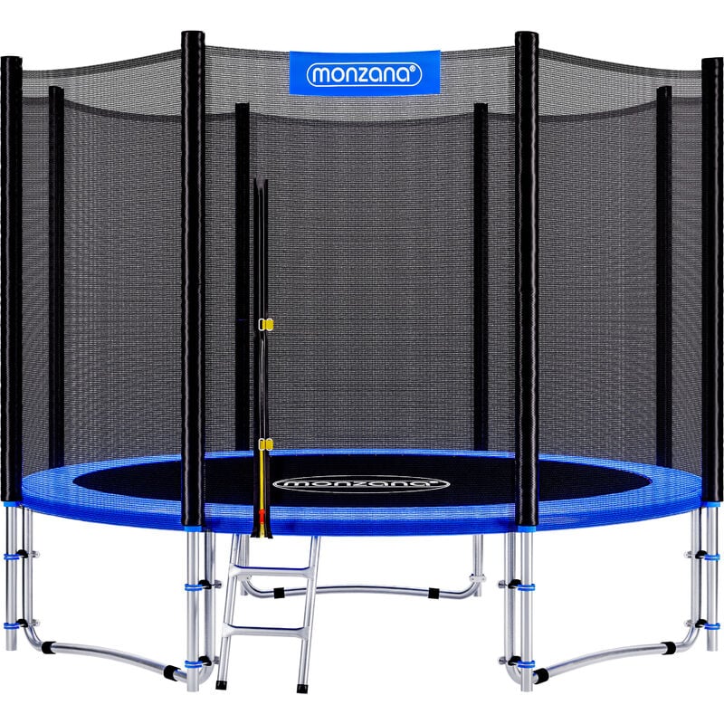 Monzana Trampolín Ø244cm con Red de seguridad Escalera y Puerta de acceso Cama elástica Azul con bordes y postes acolchados