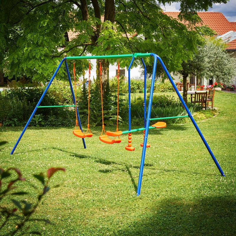 Deuba Columpio Para niños 180kg metal 2 juego infantil exterior 4 asientos 345x182x165cm