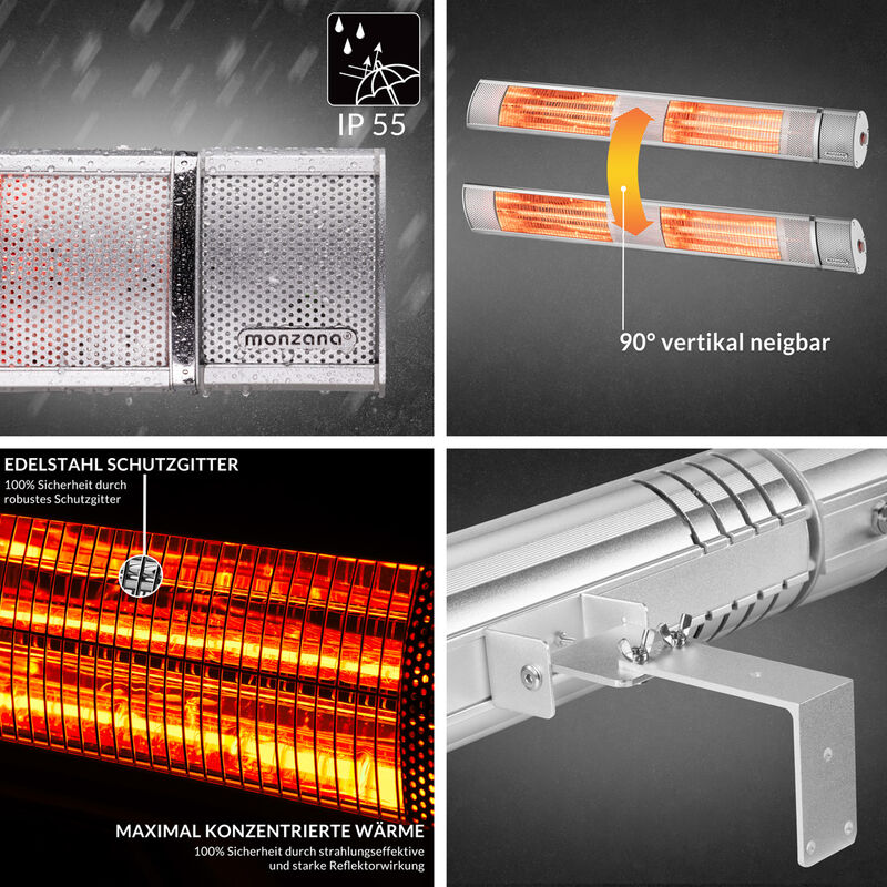 Monzana Calefactor por Infrarrojos 2500W 3 Niveles de Calor Pantalla LED  Temporizador Mando a Distancia Estufa Radiador Plata