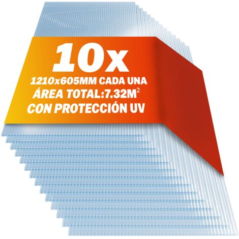GARDEBRUK® Paneles de doble pared cortables a medida 121x60,5 cm Placas de Policarbonato transparentes resistentes a los rayos UV Paneles para invernadero  10er Set 6mm (de)