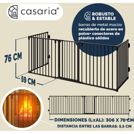 CASARIA® Rejilla Barrera De Seguridad Para Chimenea 306x76 Cm - Protector Para Niños Y Perros Con Puerta De Doble Cierre, 5 Paneles Plegables