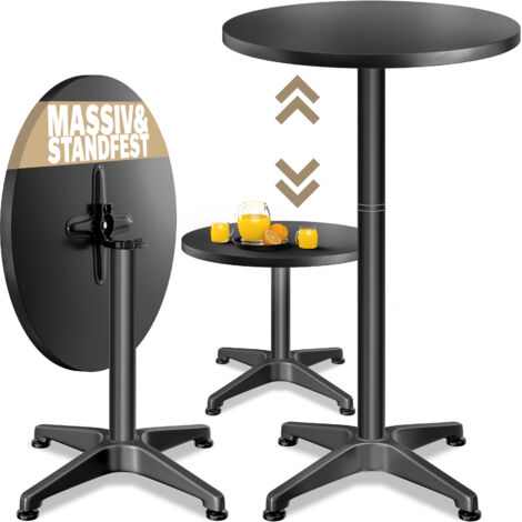 CASARIA® Mesa Alta de Bar 2en1 Plegable Altura Ajustable 70-115cm de Aluminio Acero Inox. Camping Balcón Mesa Auxiliar Redonda Resistente a la Intemperie Negro Black (en)
