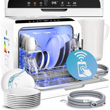 MONZANA® Lavavajillas de Encimera Con o Sin Instalación 6 Programas App Deposito 4,5L 3 Servicios 45cm Lavaplatos