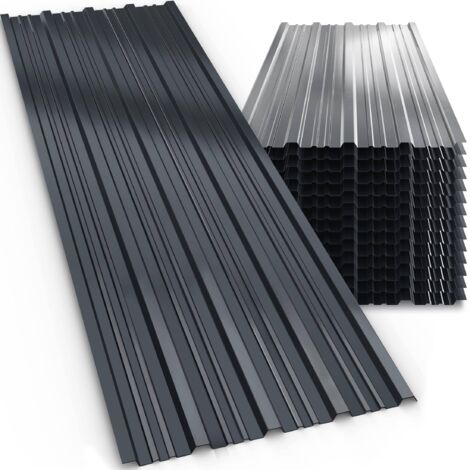GARDEBRUK® 14x Paneles para Tejado Chapas Perfiladas Trapezoidales 110x46cm 7m² Techo Galvanizadas Resistente a la intemperie Cobertizo de Herramientas Garage Antracita (1/6)