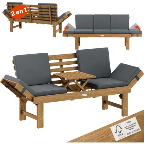 CASARIA® Banco de Jardín Plegable con Mesa 200x50cm Madera Acacia Resistente Intemperie Certificación FSC® hasta 320kg 3 Asientos (1/9)