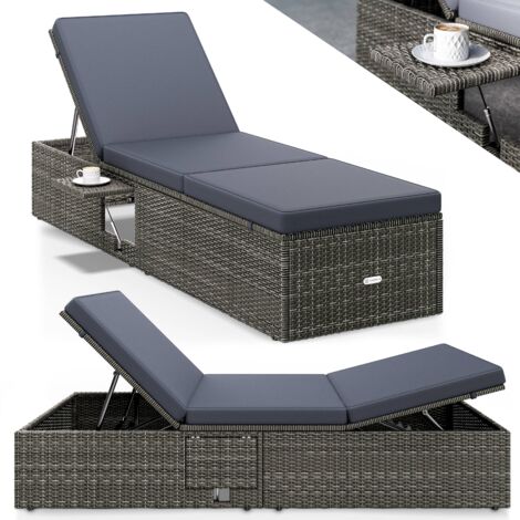 CASARIA® Tumbona de Jardín 200x58cm con Mesa Plegable Cojín 7cm Mueble Poliratán Resistente Intemperie 7 Posiciones Balcón Terraza Grau Anthrazit (de)