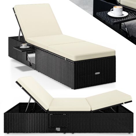 CASARIA® Tumbona de Jardín 200x58cm con Mesa Plegable Cojín 7cm Mueble Poliratán Resistente Intemperie 7 Posiciones Balcón Terraza Schwarz Creme (de)