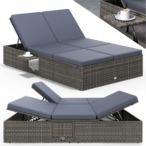CASARIA® Tumbona Doble Jardín 200x115cm con Mesa Plegable Cojín Poliratán Resistente Intemperie 7 Posiciones 2 Personas Color a Elegir Grau Anthrazit (de)