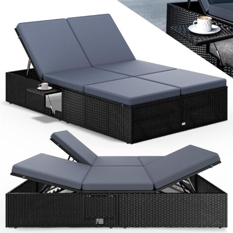 CASARIA® Tumbona Doble Jardín 200x115cm con Mesa Plegable Cojín Poliratán Resistente Intemperie 7 Posiciones 2 Personas Color a Elegir Schwarz Anthrazit (de)