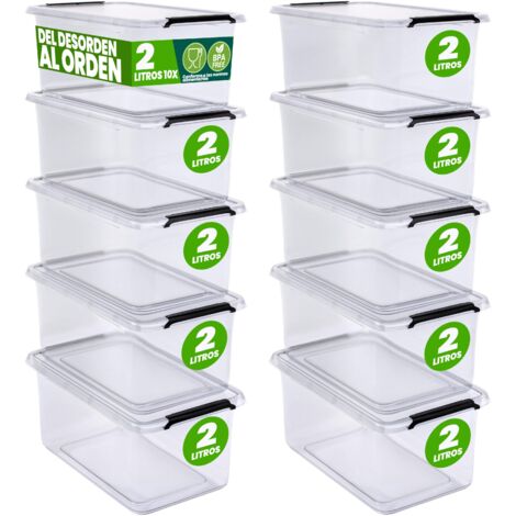 DEUBA® Caja Almacenaje Apilable Contenedor Transparente Orden Almacenamiento Organizador Libre de BPA Cesta Juguetes Libros Ropa Mantas Alimentos 10x 2L (de)