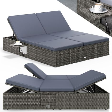 CASARIA® Tumbona Doble Jardín 200x160cm 2 Mesas Plegable Cojín Poliratán Resistente Intemperie 7 Posiciones 2 Personas Grau Anthrazit (de)