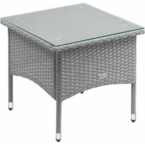 CASARIA® Mesa Auxiliar Poliratan Resistente a la intemperie Altura Ajustable Exterior Tapa de cristal 80kg de capacidad de carga Jardín Balcón Terraza Mesa de salón M3 - 50x50x45cm (de)
