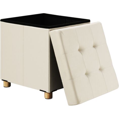 CASARIA® Puff con espacio de almacenamiento Terciopelo Plegable incl. pies 38x38cm Capacidad Carga 300kg Salón Dormitorio Pasillo Taburete Reposapiés Beige (de)