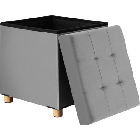 CASARIA® Puff con espacio de almacenamiento Terciopelo Plegable incl. pies 38x38cm Capacidad Carga 300kg Salón Dormitorio Pasillo Taburete Reposapiés Gris