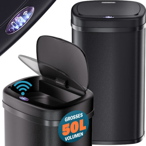 MONZANA® Cubo de basura Sensor Cocina 50L Acero Inoxidable Tapa Automática Anillo de Seguridad incl. Cable USB Indicador LED Negro