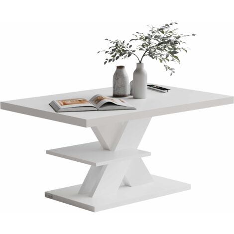 CASARIA® Mesa de centro Detroit 90x60x45cm 2 Tableros Madera Soporta 50kg Resistente a Rasguños Mesa de Salón Moderna Blanco