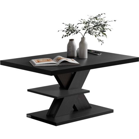 CASARIA® Mesa de centro Detroit 90x60x45cm 2 Tableros Madera Soporta 50kg Resistente a Rasguños Mesa de Salón Moderna Negro
