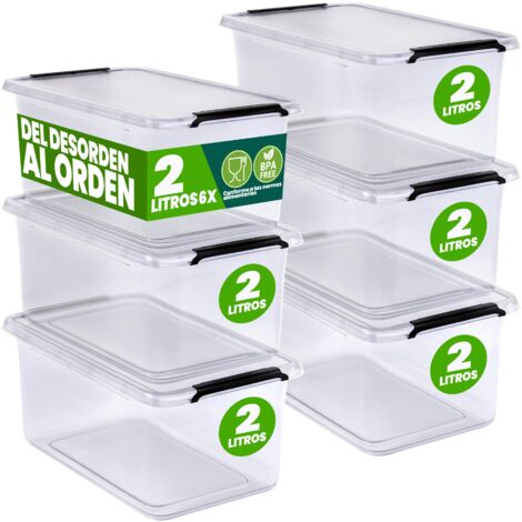 DEUBA® Caja Almacenaje Apilable Contenedor Transparente Orden Almacenamiento Organizador Libre de BPA Cesta Juguetes Libros Ropa Mantas Alimentos 6x 2L (de)