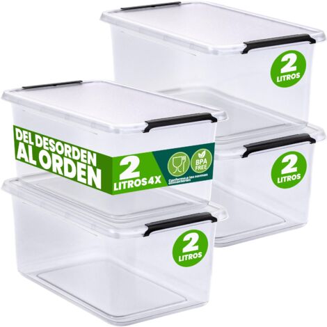 DEUBA® Caja Almacenaje Apilable Contenedor Transparente Orden Almacenamiento Organizador Libre de BPA Cesta Juguetes Libros Ropa Mantas Alimentos 4x 2L (de)