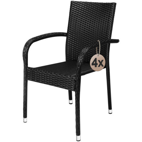 CASARIA® Sillas Jardín Apilables Poliratán 160 Kg Asiento Ergonómico Reposabrazos Resistente Intemperie Interior Exterior Terraza Balcón 4er Set Schwarz (de)