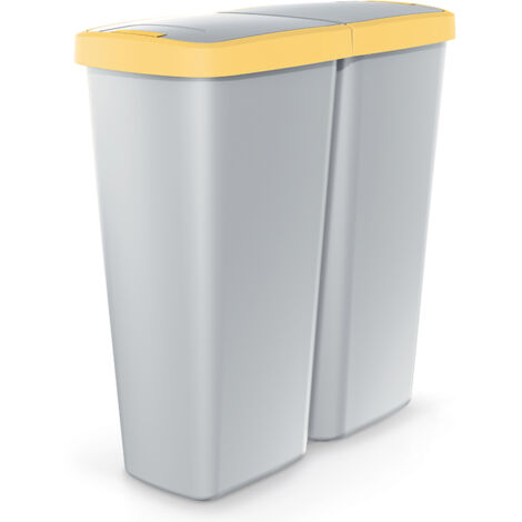 MONZANA® Cubo de Basura 50L 2 Recipientes Compartimentos Cocina Papelera Contenedor Residuos Reciclaje Tapa Cierre Resistente Oficina Taller Baño Grau Gelb (de)