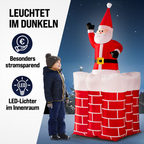 Monzana Papá Noel en chimenea inflable con luces LED 130-178 cm Muñeco de navidad para exterior o interior