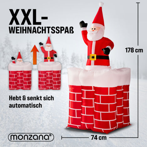 Monzana Papá Noel en chimenea inflable con luces LED 130-178 cm Muñeco de navidad para exterior o interior