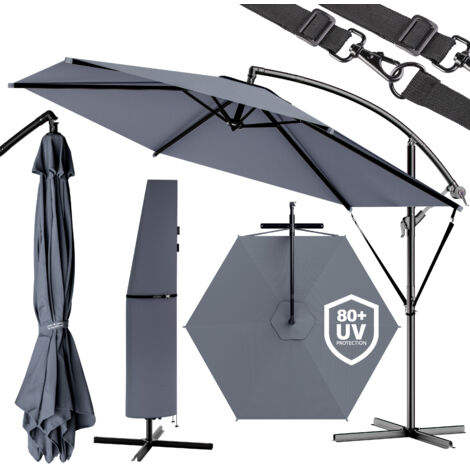 KINGSLEEVE® Sombrilla jardin terraza inclinable lateral con Manivela base en cruz parasol poste aluminio Ø300-330cm  Antracita 1, 300 cm