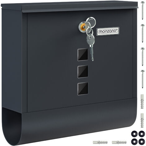 MONZANA® Buzón de Cartas Acero con Tubo para Periódicos Placa Identificación Tapa Giratoria Ventanita de Visualización 2 Llaves Antracita