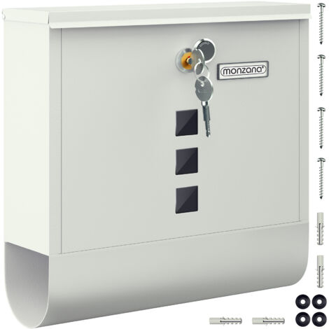 MONZANA® Buzón de Cartas Acero con Tubo para Periódicos Placa Identificación Tapa Giratoria Ventanita de Visualización 2 Llaves Blanco