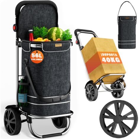 Monzana Carro de la Compra 56L hasta 50 Kg con Ruedas Bolsa Extraíble Plegable Carrito de Supermercado - color a elegir Negro