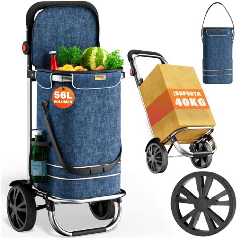Monzana Carro de la Compra 56L hasta 50 Kg con Ruedas Bolsa Extraíble Plegable Carrito de Supermercado - color a elegir Azul