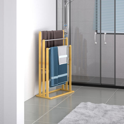 Toallero de madera bambú con valleros de acero inoxidable capacidad de carga de hasta 15Kg 46x24x84cm Baño 1x