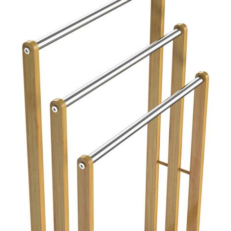 Toallero de madera bambú con valleros de acero inoxidable capacidad de carga de hasta 15Kg 46x24x84cm Baño 1x