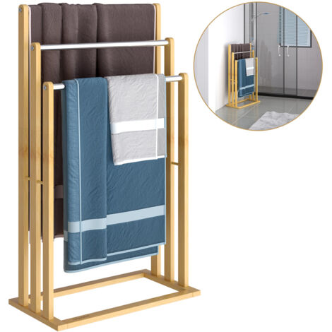 Toallero de madera bambú con valleros de acero inoxidable capacidad de carga de hasta 15Kg 46x24x84cm Baño 1x