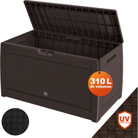 CASARIA® Baúl de almacenaje 310L 119x48x60cm Arcón Exterior Caja Almacenamiento Jardín Cojines Terraza  Efecto trenzado - Marrón