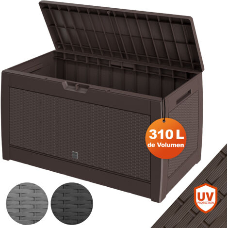 CASARIA® Baúl de almacenaje 310L 119x48x60cm Arcón Exterior Caja Almacenamiento Jardín Cojines Terraza  Aspecto ratán - Marrón
