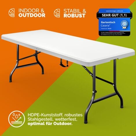 CASARIA® Mesa de Plástico Plegable Jardín tipo Buffet Fiestas para 8 Personas 183x76cm Comedor Portátil con Asas Barbacoa Picnics