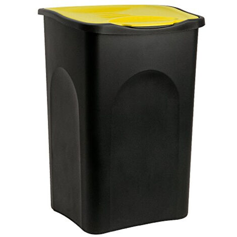 Stefanplast Cubo de basura de 50 L con tapa extraíble fácil de limpiar basurero para cocina oficina Plástico 56x37x39cm Negro / amarillo