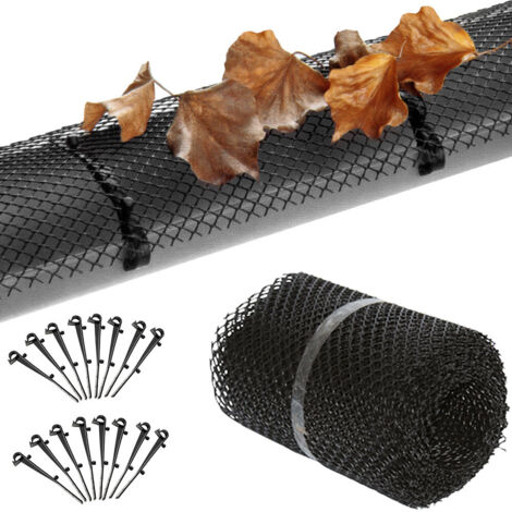 MONZANA® Protección para Canalones Rejilla Protectora Hojas Ramas 6m Malla Recortable 16 Clips de Fijación Negro