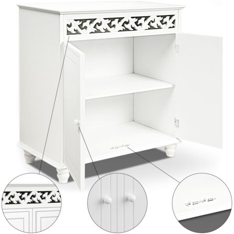 Casaria Cómoda de madera Blanca 1 estante y 2 puertas Aparador Blanco con diseño clásico 76x65x35cm