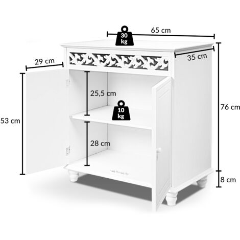 Casaria Cómoda de madera Blanca 1 estante y 2 puertas Aparador Blanco con diseño clásico 76x65x35cm