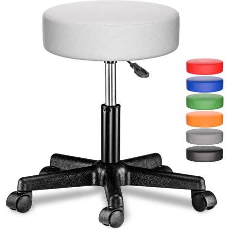 CASARIA® Taburete con ruedas altura regulable 46-60cm acolchado 10cm 360° Ø35cm Blanco