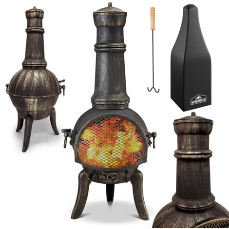 Deuba Chimenea de terraza brasero exterior estufa puerta con cerradura  compartimiento cenizas 28kg 112cm estilo rústico